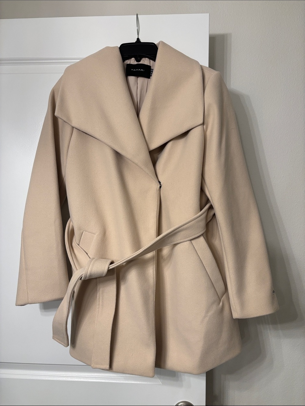 Tahari Soft Cream Belted Wrap Trench Coat